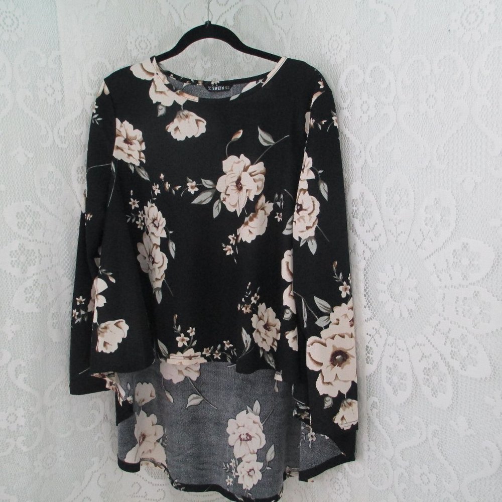 Shein Drop Shoulder Flower Print Pullover Top